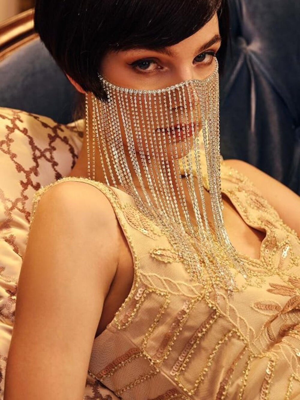 Crystal Rhinestone Gold Mask